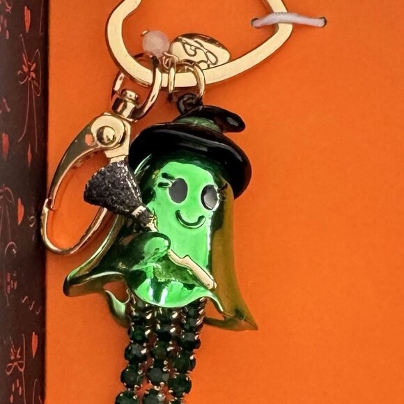 Betsey Johnson Green Witch Ghost Rhinestones Handbag Charm Keychain - NWT - Picture 3 of 5